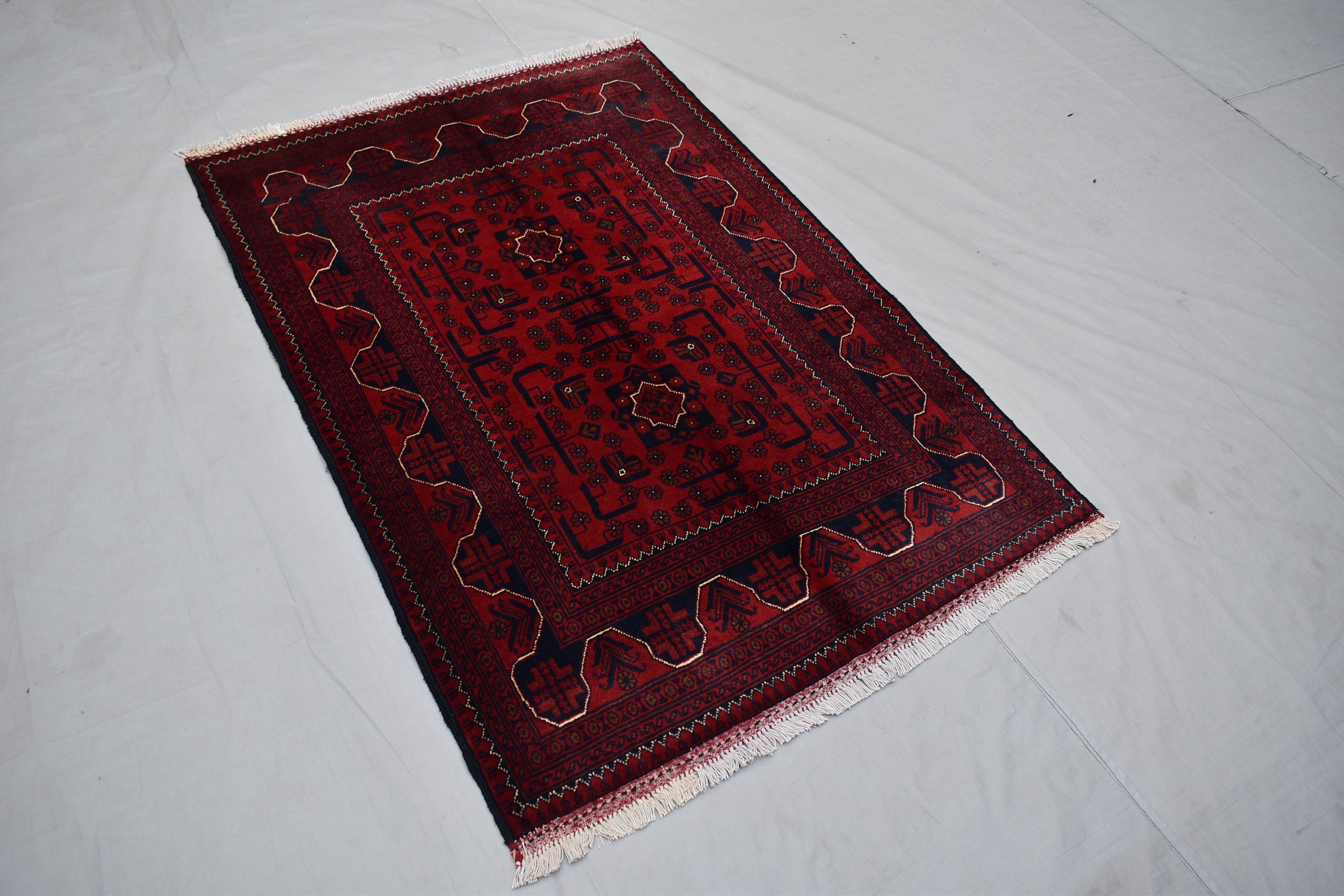 4.10 x 3.3 Ft Bokhara Rug Turkmen 100% Wool Afghan Veg dyes Handmade bukhara Pattern Turkmen Oriental Rug