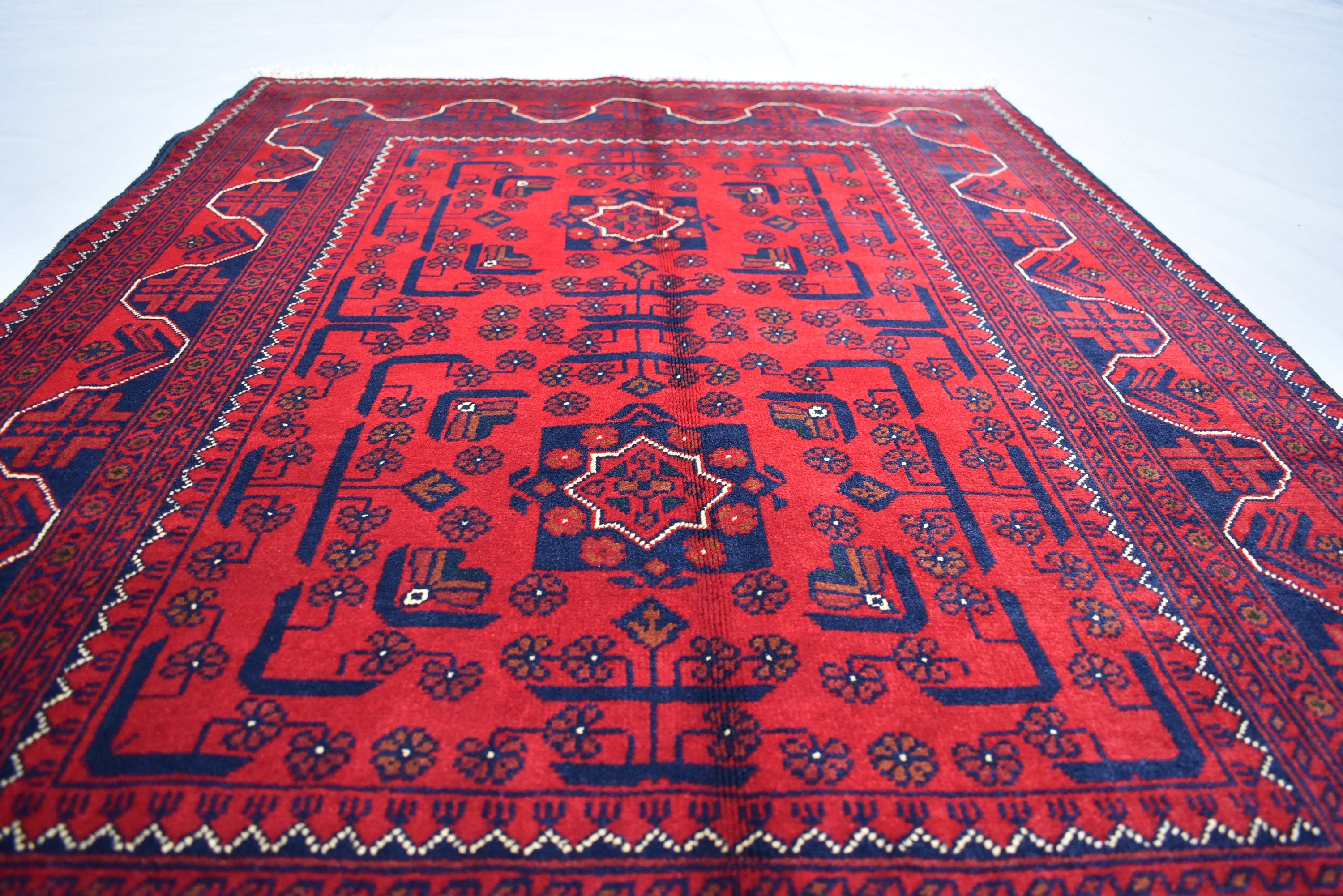 4.10 x 3.3 Ft Bokhara Rug Turkmen 100% Wool Afghan Veg dyes Handmade bukhara Pattern Turkmen Oriental Rug