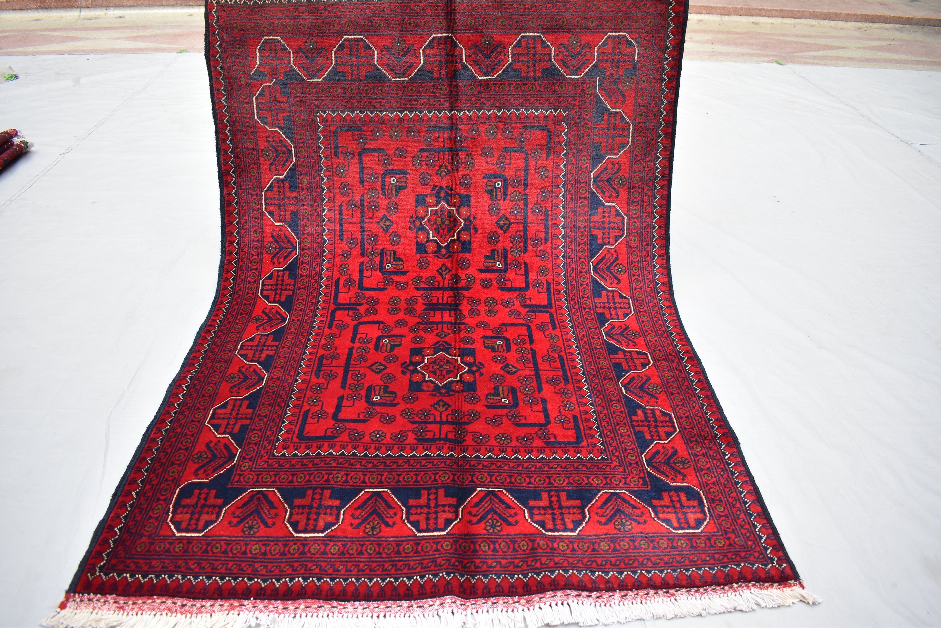 4.10 x 3.3 Ft Bokhara Rug Turkmen 100% Wool Afghan Veg dyes Handmade bukhara Pattern Turkmen Oriental Rug