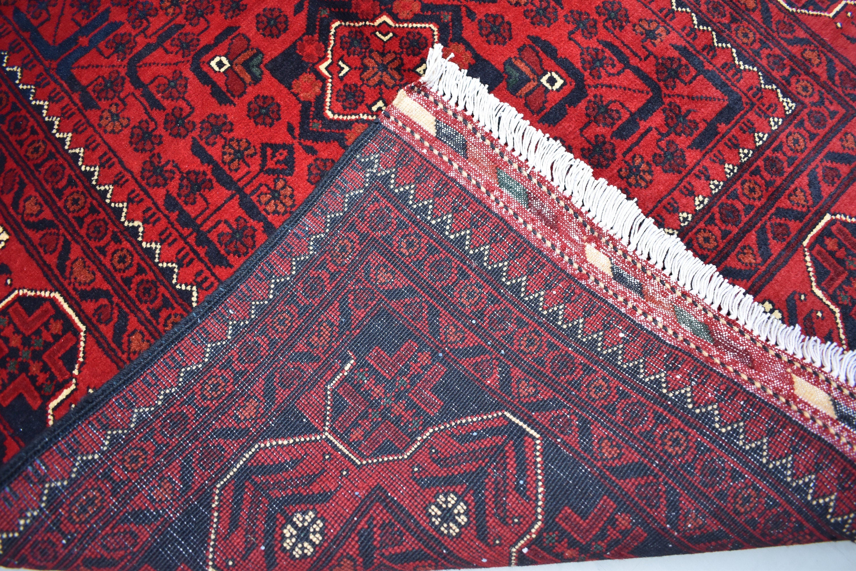 3x5 Afghan Bukhara Rug – Turkmen Hand-Knotted Wool Tribal Area Rug – Red Oriental Afghan Carpet – Traditional Vintage Style Decor 157x99cm