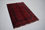 3x5 Red Handwoven Afghan Tribal Bukhara Turkmen Rug, 100% Wool, Nomadic Rug, Small Size Rug for Bedroom, Hallways, Entrance Soft and Durable