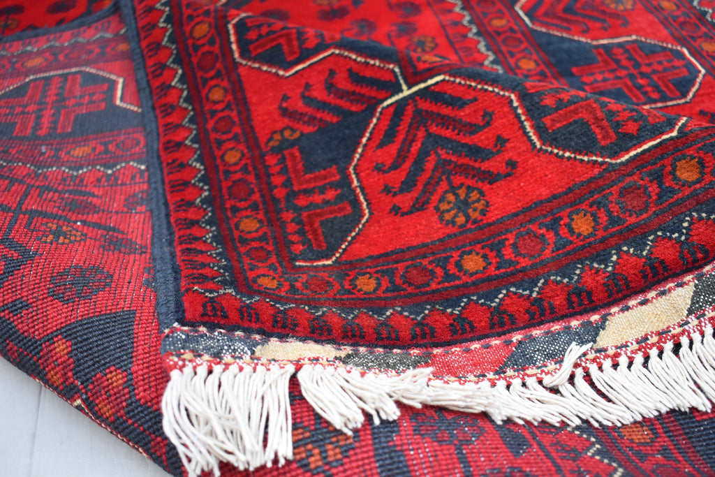 3x5 Red Handwoven Afghan Tribal Bukhara Turkmen Rug, 100% Wool, Nomadic Rug, Small Size Rug for Bedroom, Hallways, Entrance Soft and Durable