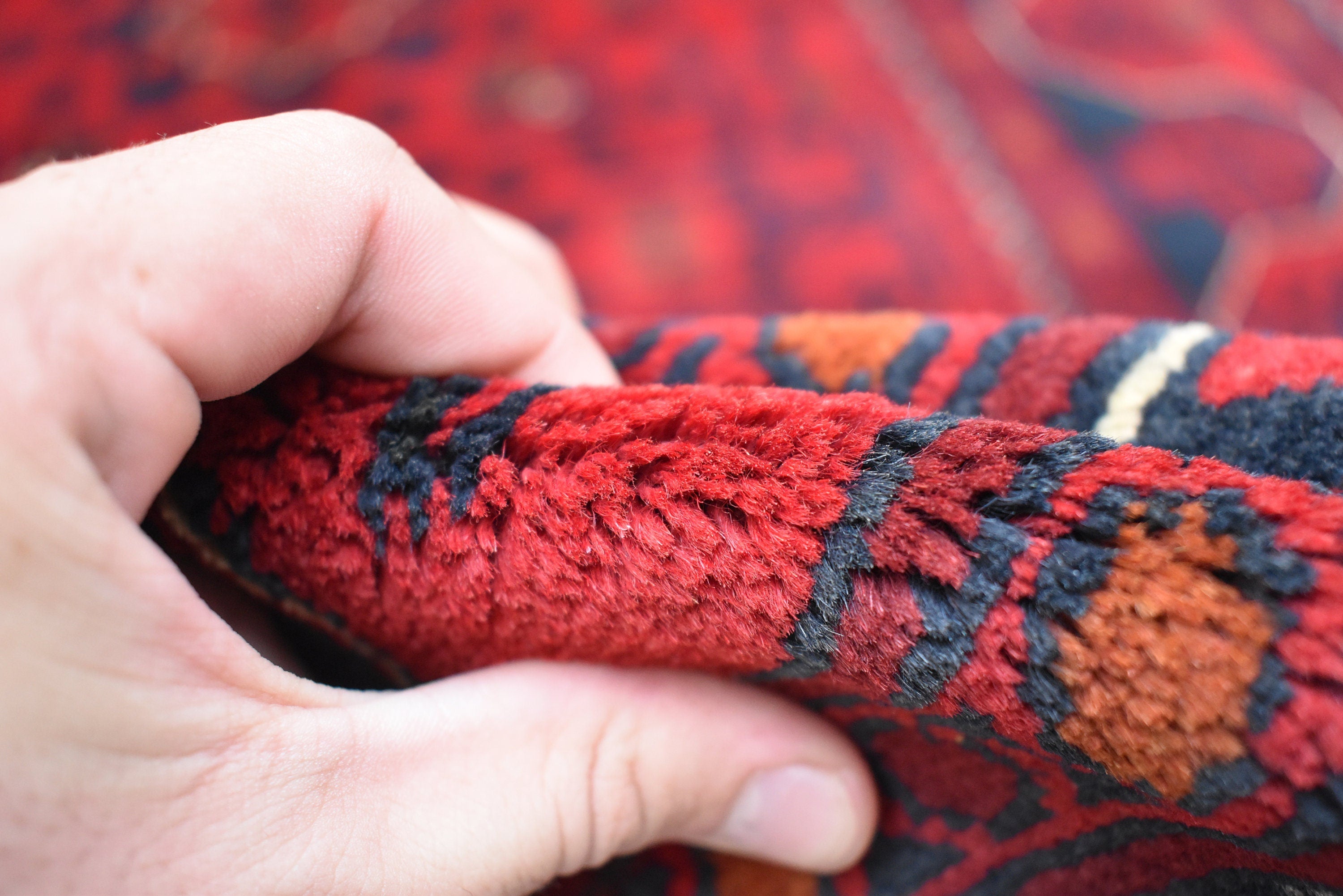 3x5 Red Handwoven Afghan Tribal Bukhara Turkmen Rug, 100% Wool, Nomadic Rug, Small Size Rug for Bedroom, Hallways, Entrance Soft and Durable