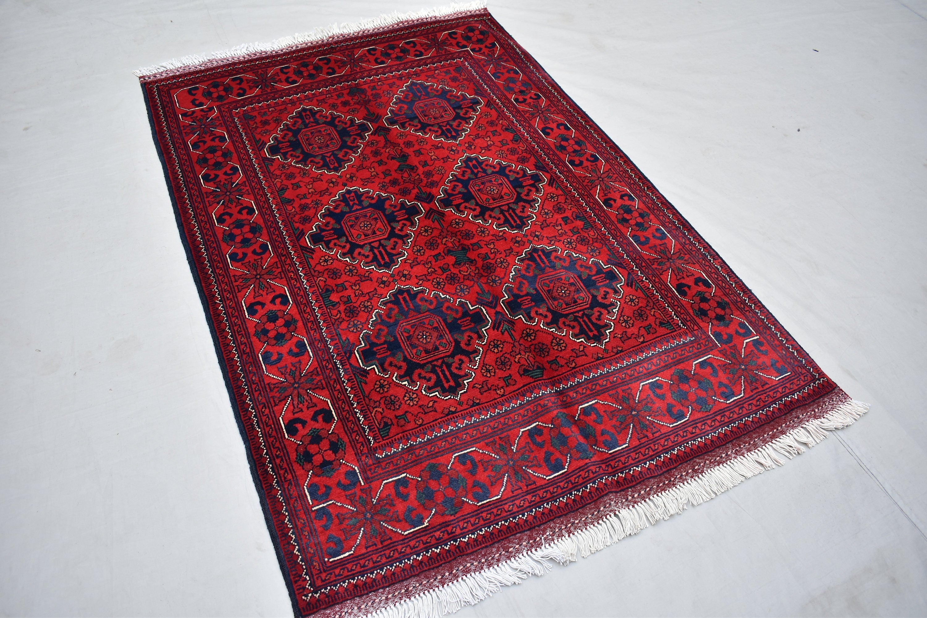 Ft 5.0 x 3.4 Bokhara Rug Turkmen 100% Wool Afghan Veg dyes Handmade bukhara Pattern Turkmen Oriental Rug
