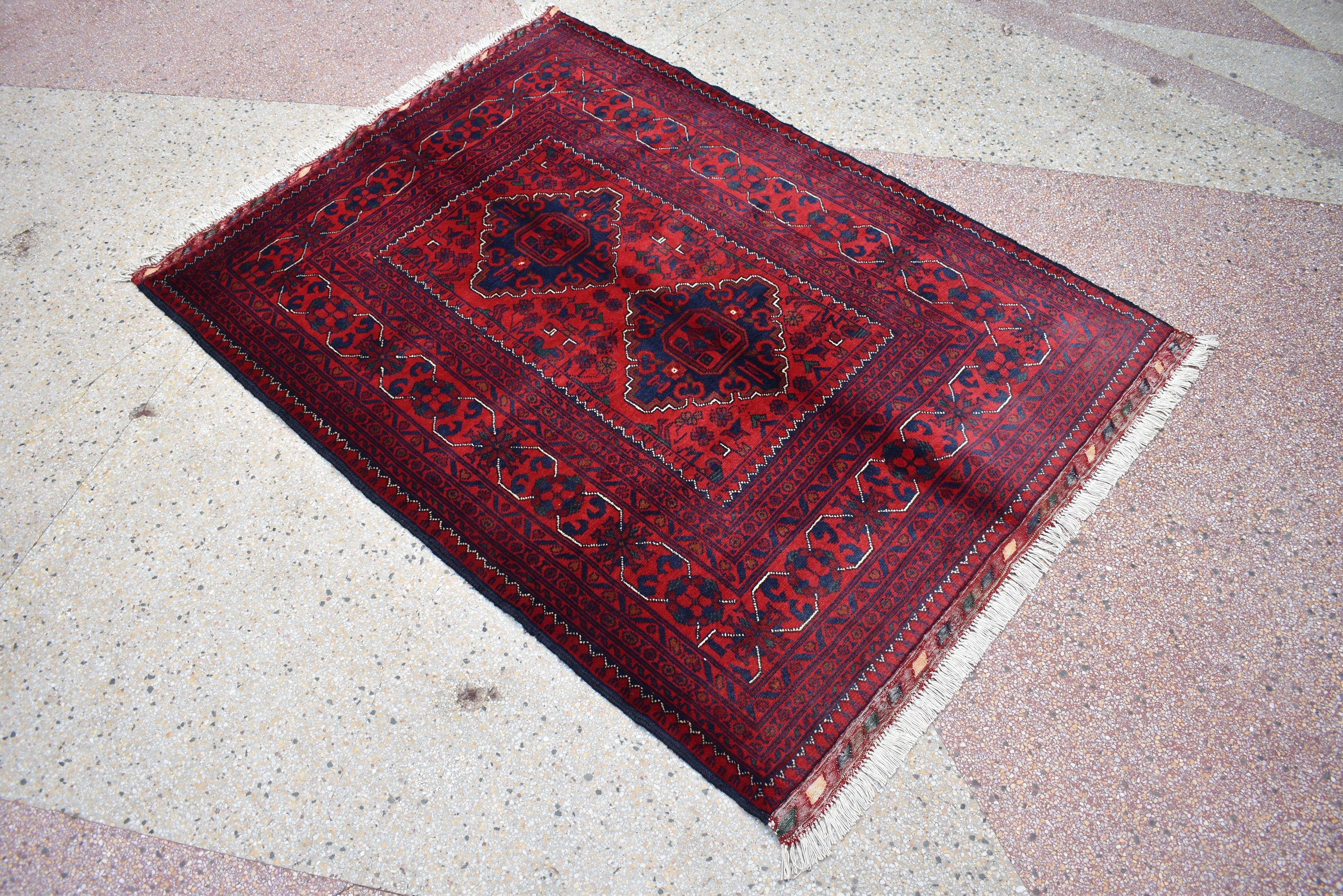 5x3 Bokhara Rug Turkmen 100% Wool Afghan Veg dyes Handmade bukhara Pattern Turkmen Oriental Rug, Rugs For Living Room 4.11x3.6 Ft