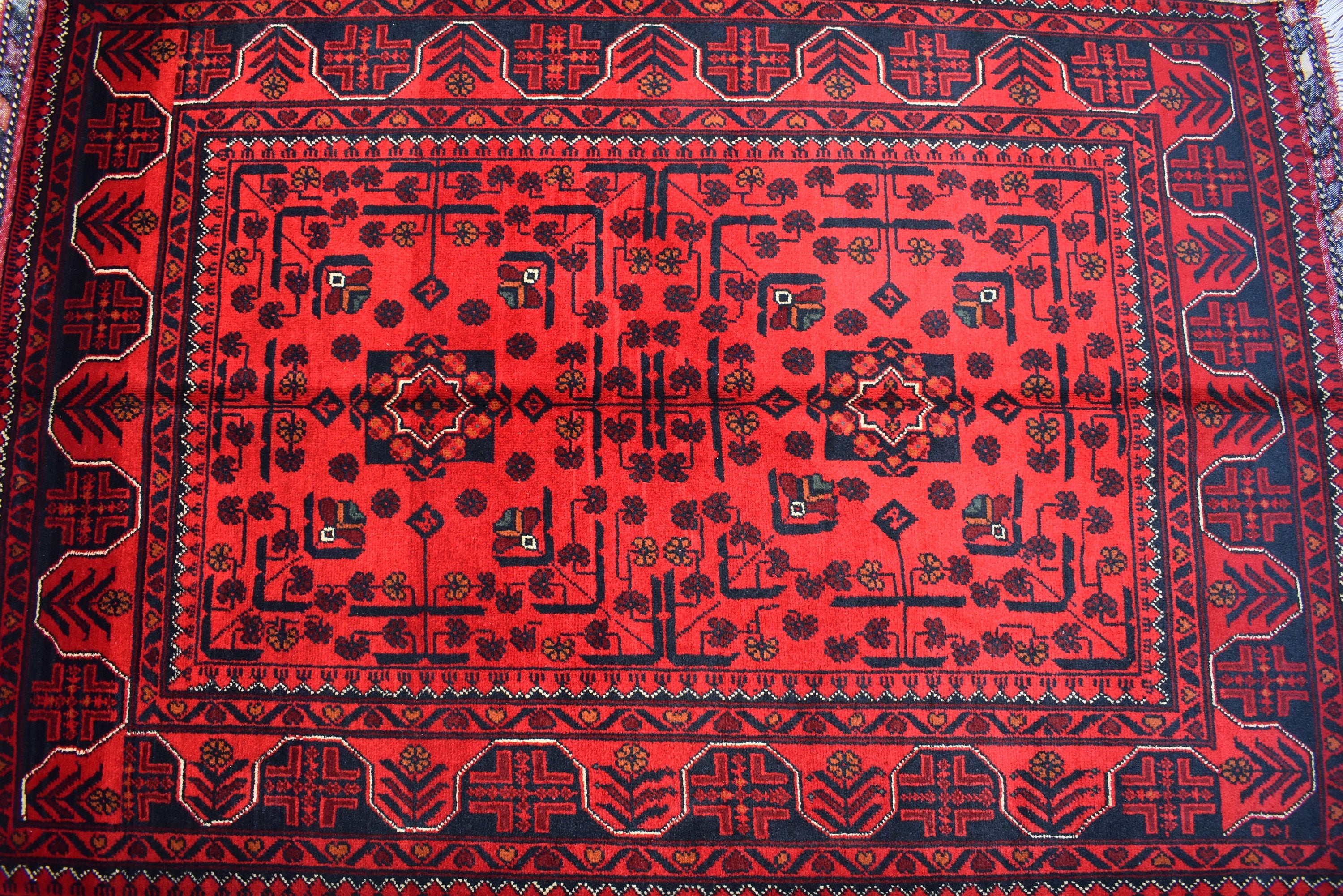 5.3x3.5Ft, Bokhara Rug – Handmade Afghan Turkmen Wool Carpet, Bukhara Pattern, Vegetable Dyed Oriental Area Rug, Small Area Rug, Bedroom Rug