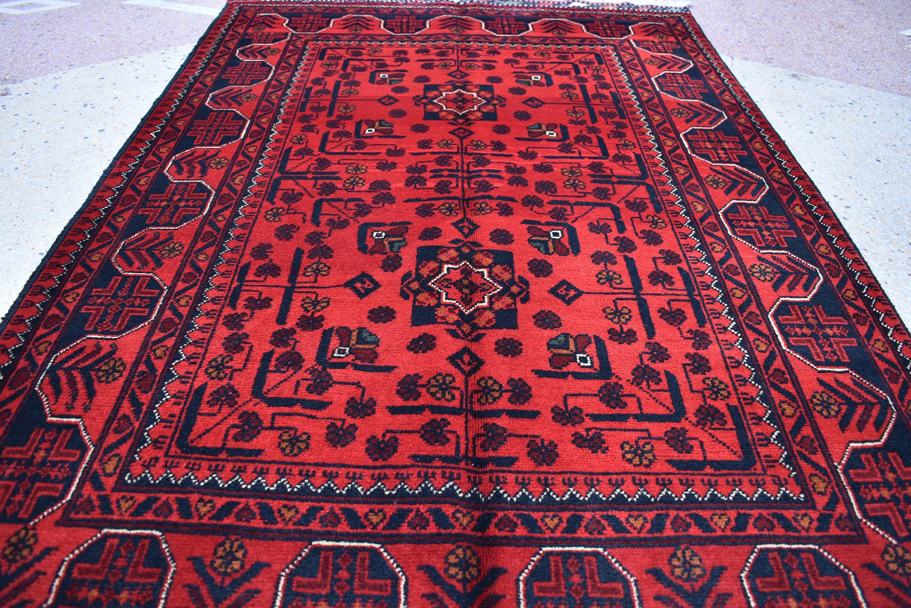 5.3x3.5Ft, Bokhara Rug – Handmade Afghan Turkmen Wool Carpet, Bukhara Pattern, Vegetable Dyed Oriental Area Rug, Small Area Rug, Bedroom Rug