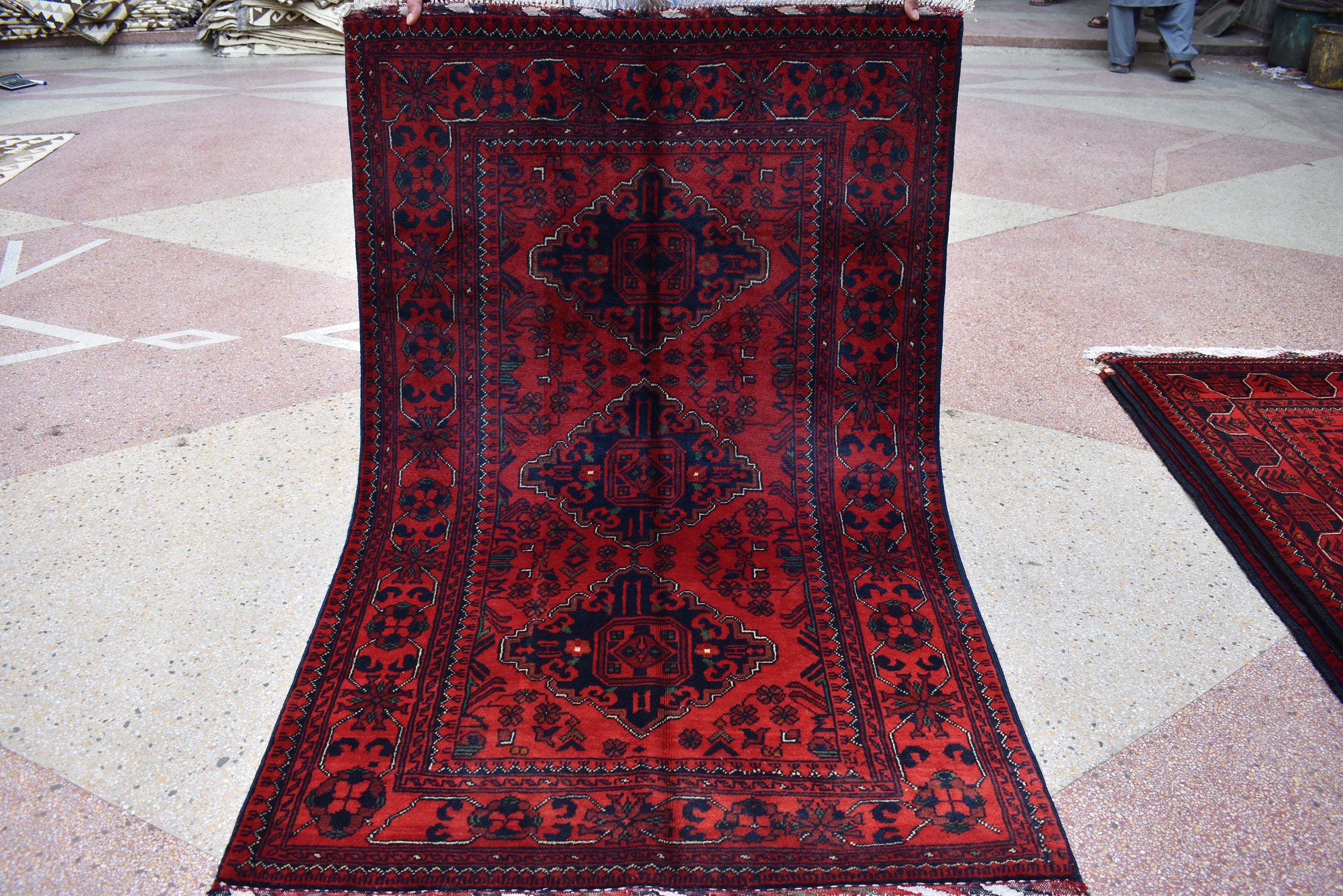 5.0x3.2 Ft Bokhara Rug Turkmen 100% Wool Afghan Veg dyes Handmade Bukhara Pattern Turkmen Oriental Rug, Small Size Rug, Perfect for Bedroom