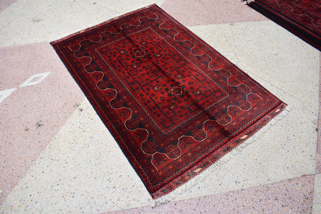 3x5Ft Bokhara Rug Turkmen 100% Wool Afghan Vegetable dyes Handmade bukhara Pattern Turkmen Oriental Rug, Bedroom Rug, Living room rug