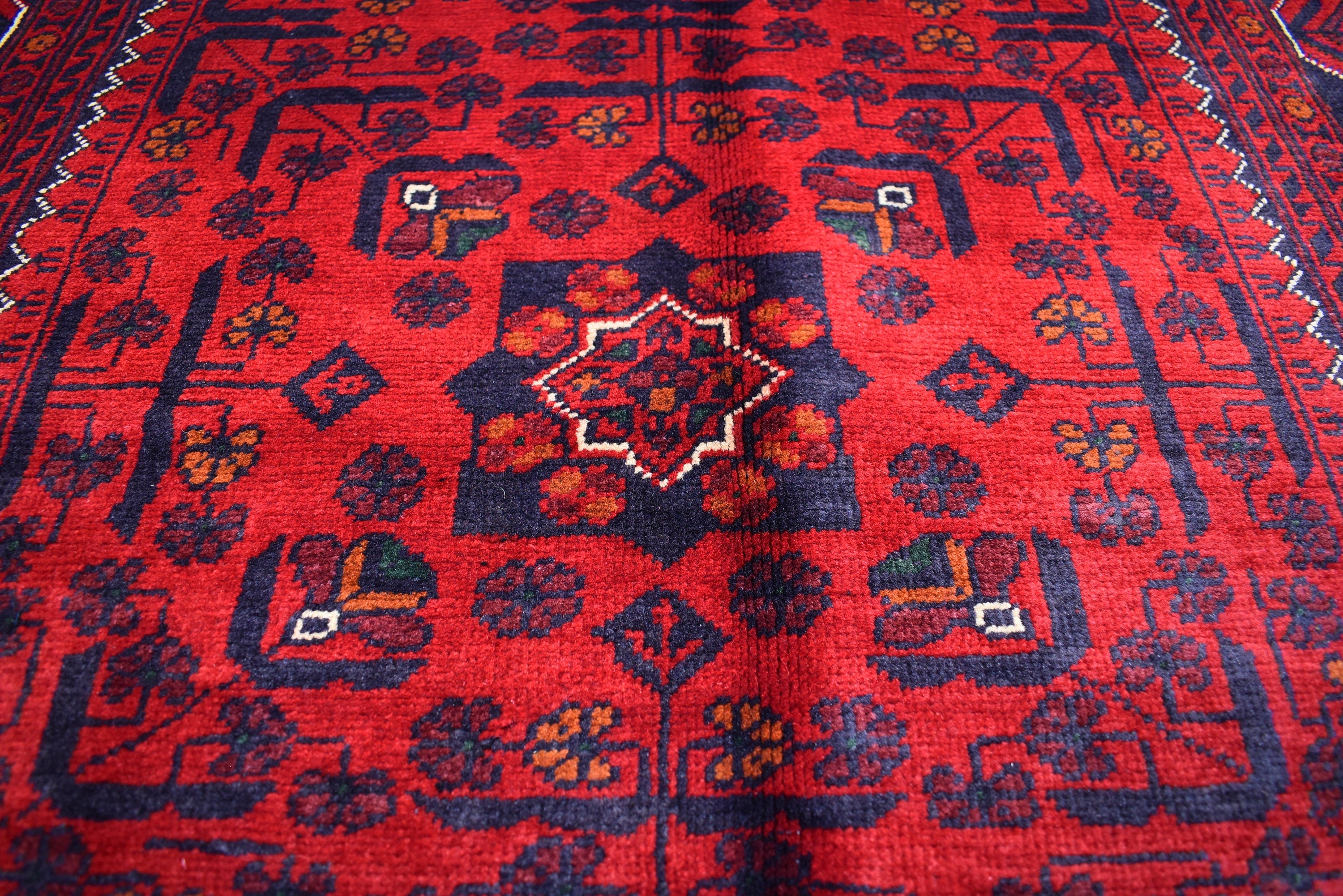 3x5Ft Bokhara Rug Turkmen 100% Wool Afghan Vegetable dyes Handmade bukhara Pattern Turkmen Oriental Rug, Bedroom Rug, Living room rug
