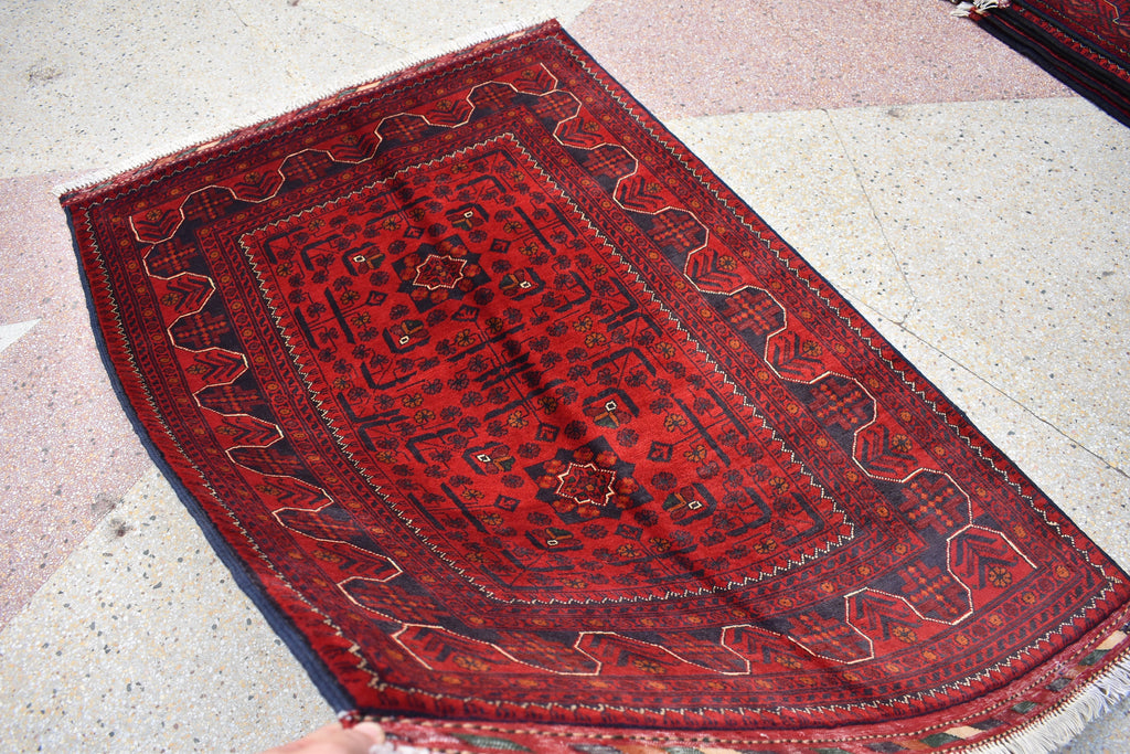 3x5Ft Bokhara Rug Turkmen 100% Wool Afghan Vegetable dyes Handmade bukhara Pattern Turkmen Oriental Rug, Bedroom Rug, Living room rug