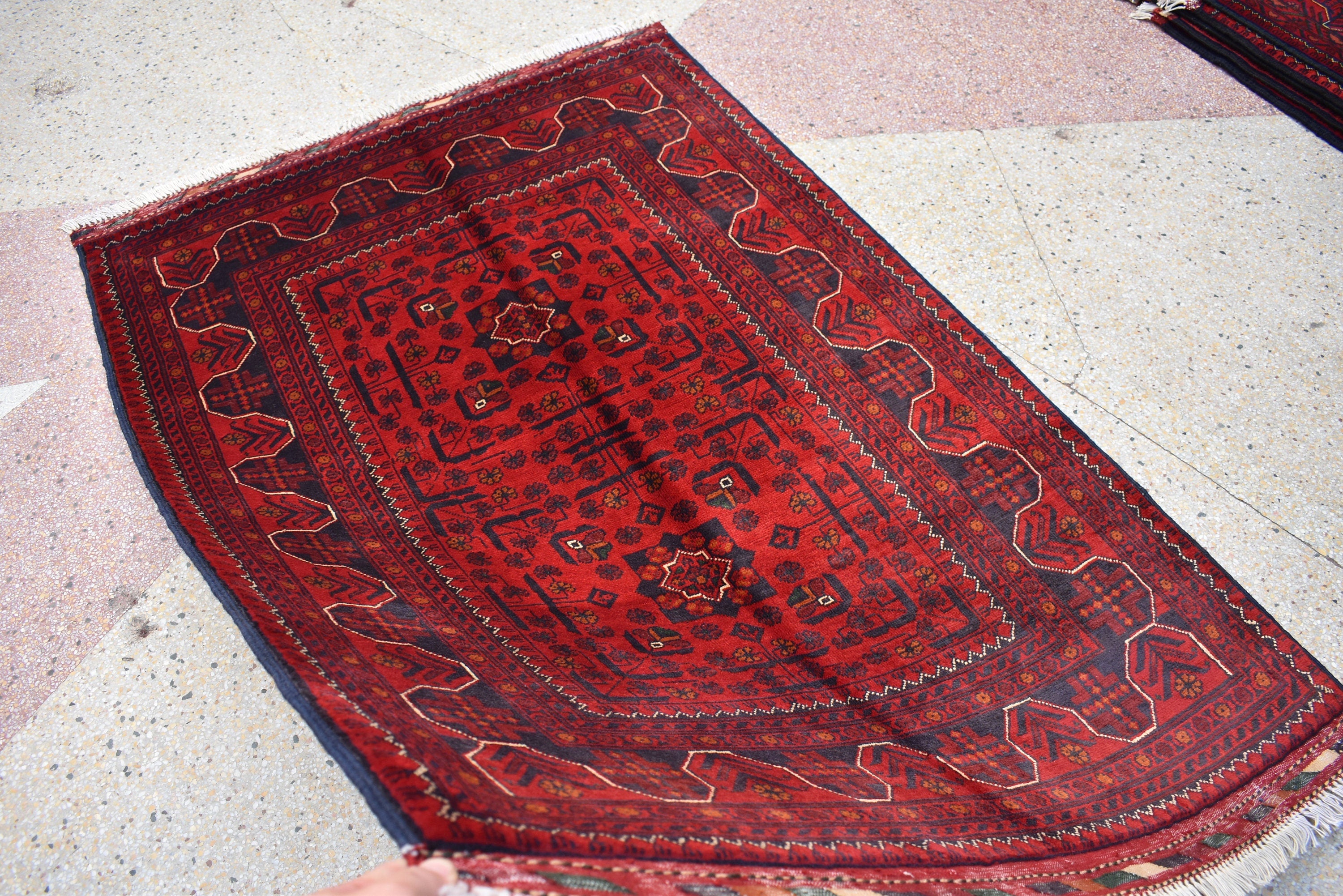 3x5Ft Bokhara Rug Turkmen 100% Wool Afghan Vegetable dyes Handmade bukhara Pattern Turkmen Oriental Rug, Bedroom Rug, Living room rug