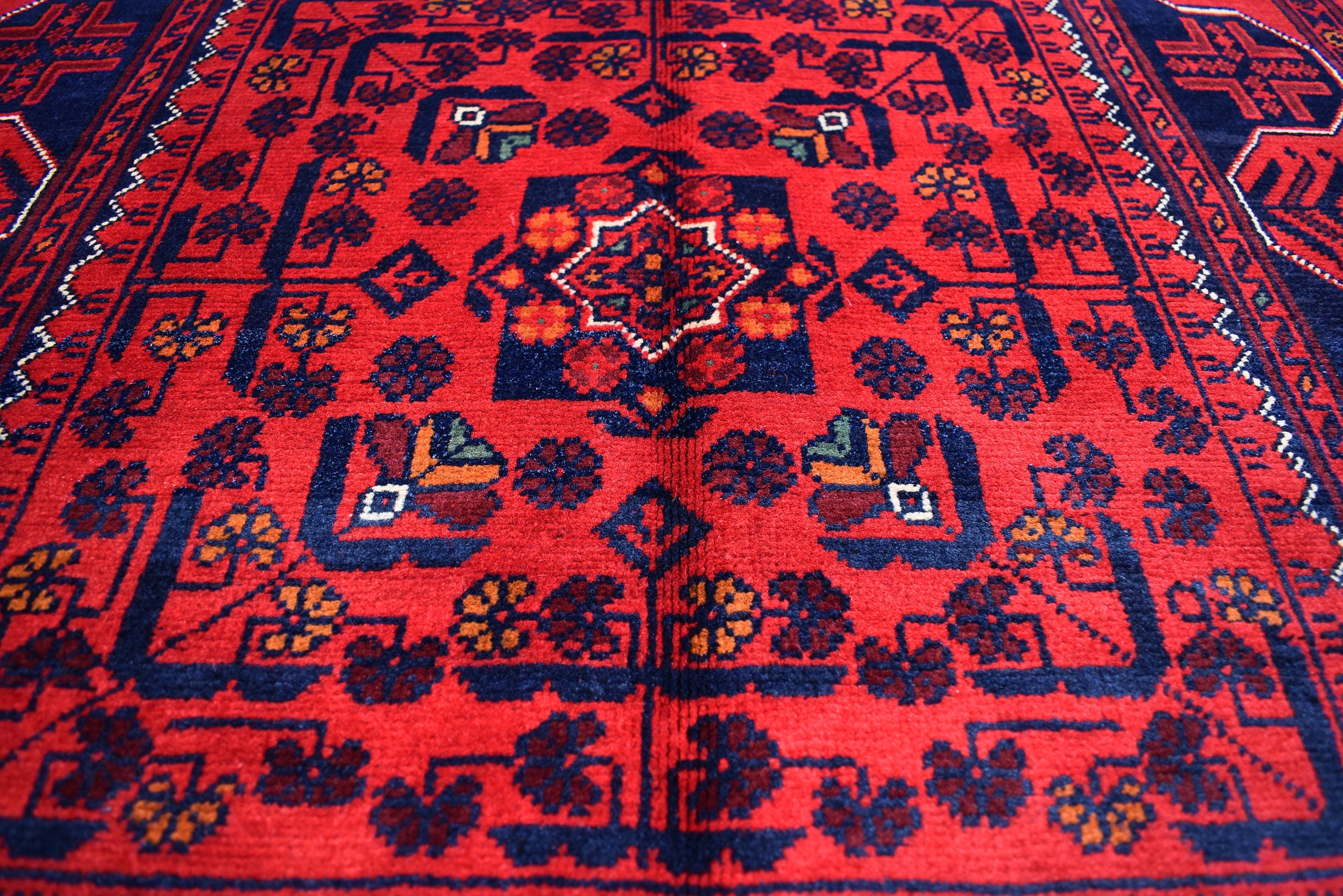 3x5 Bukhara Rug Turkmen 100% Wool Afghan Veg dyes Handmade Bukhara Pattern Turkmen Oriental Rug, Bedroom Rug, Perfect for Office 5.1x3.4 ft