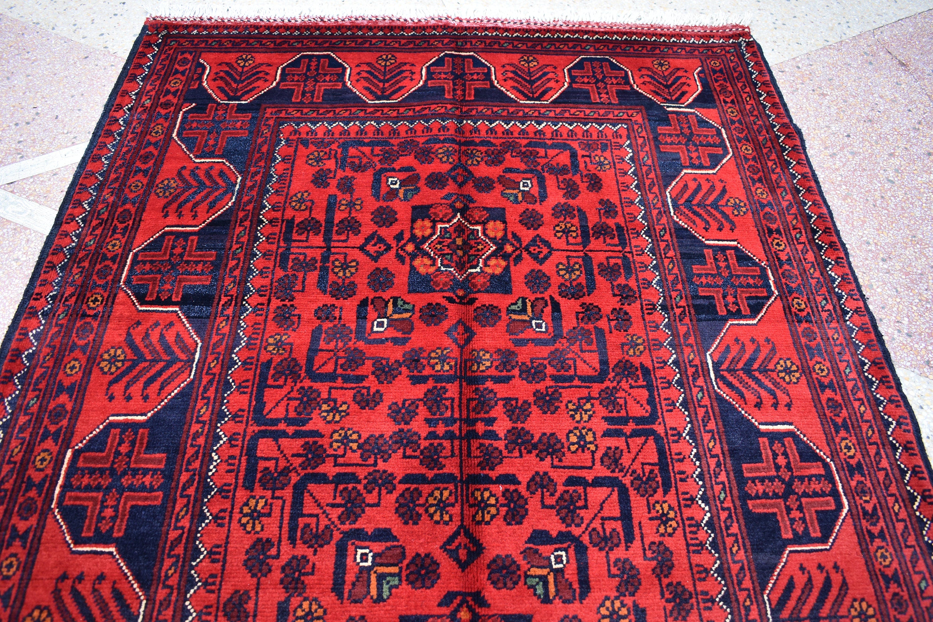 3x5 Bukhara Rug Turkmen 100% Wool Afghan Veg dyes Handmade Bukhara Pattern Turkmen Oriental Rug, Bedroom Rug, Perfect for Office 5.1x3.4 ft