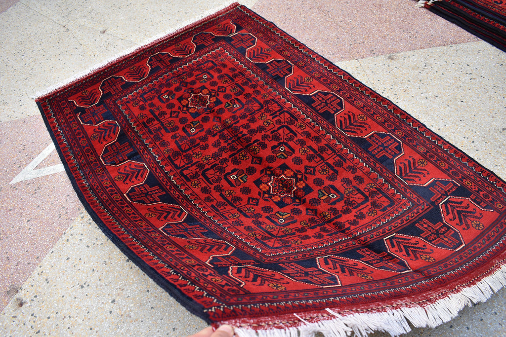 3x5 Bukhara Rug Turkmen 100% Wool Afghan Veg dyes Handmade Bukhara Pattern Turkmen Oriental Rug, Bedroom Rug, Perfect for Office 5.1x3.4 ft