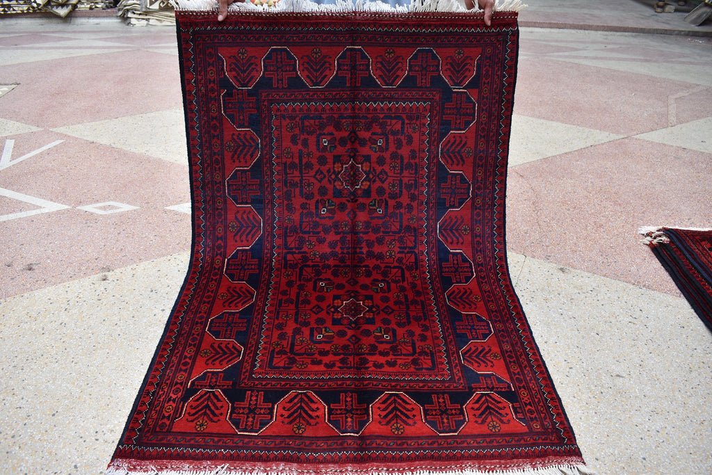 3x5 Bukhara Rug Turkmen 100% Wool Afghan Veg dyes Handmade Bukhara Pattern Turkmen Oriental Rug, Bedroom Rug, Perfect for Office 5.1x3.4 ft