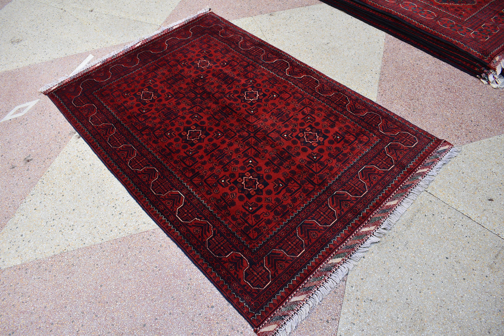 4x6Ft, Bokhara Turkmen Rug – Afghan Handmade 100% Wool Carpet | Vegetable Dyed Bukhara Pattern Oriental Area Rug | Tribal Living Room Decor