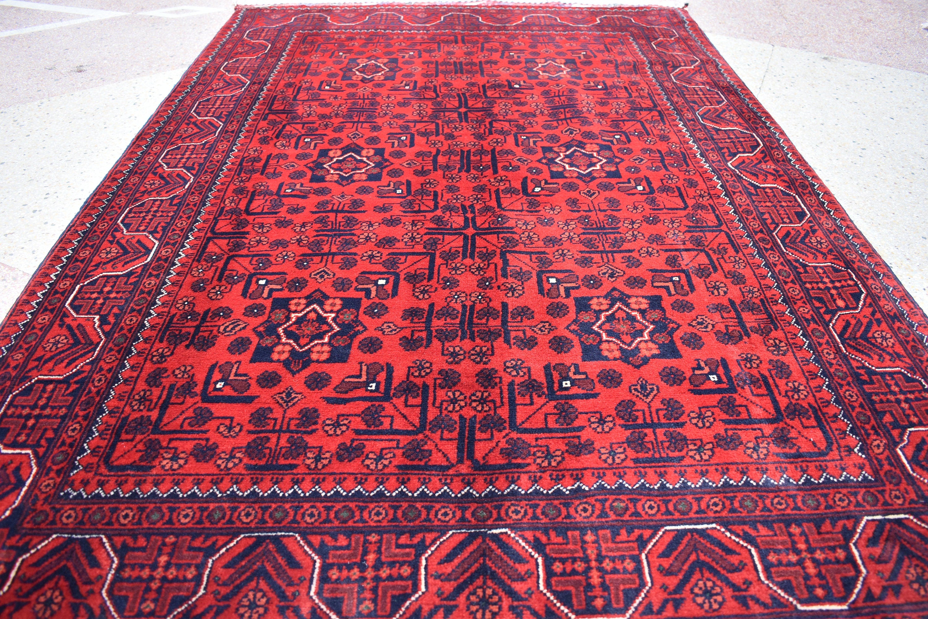 4x6Ft, Bokhara Turkmen Rug – Afghan Handmade 100% Wool Carpet | Vegetable Dyed Bukhara Pattern Oriental Area Rug | Tribal Living Room Decor