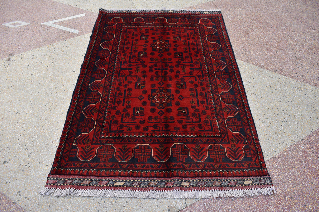 5.1x3.4 Ft Bukhara Rug Turkmen 100% Wool Afghan Veg dyes Handmade Bukhara Pattern Turkmen Oriental Rug, Rug for Bedroom, Office