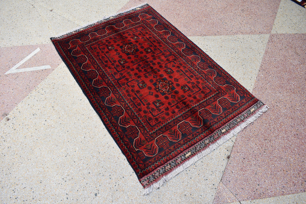 5.1x3.4 Ft Bukhara Rug Turkmen 100% Wool Afghan Veg dyes Handmade Bukhara Pattern Turkmen Oriental Rug, Rug for Bedroom, Office