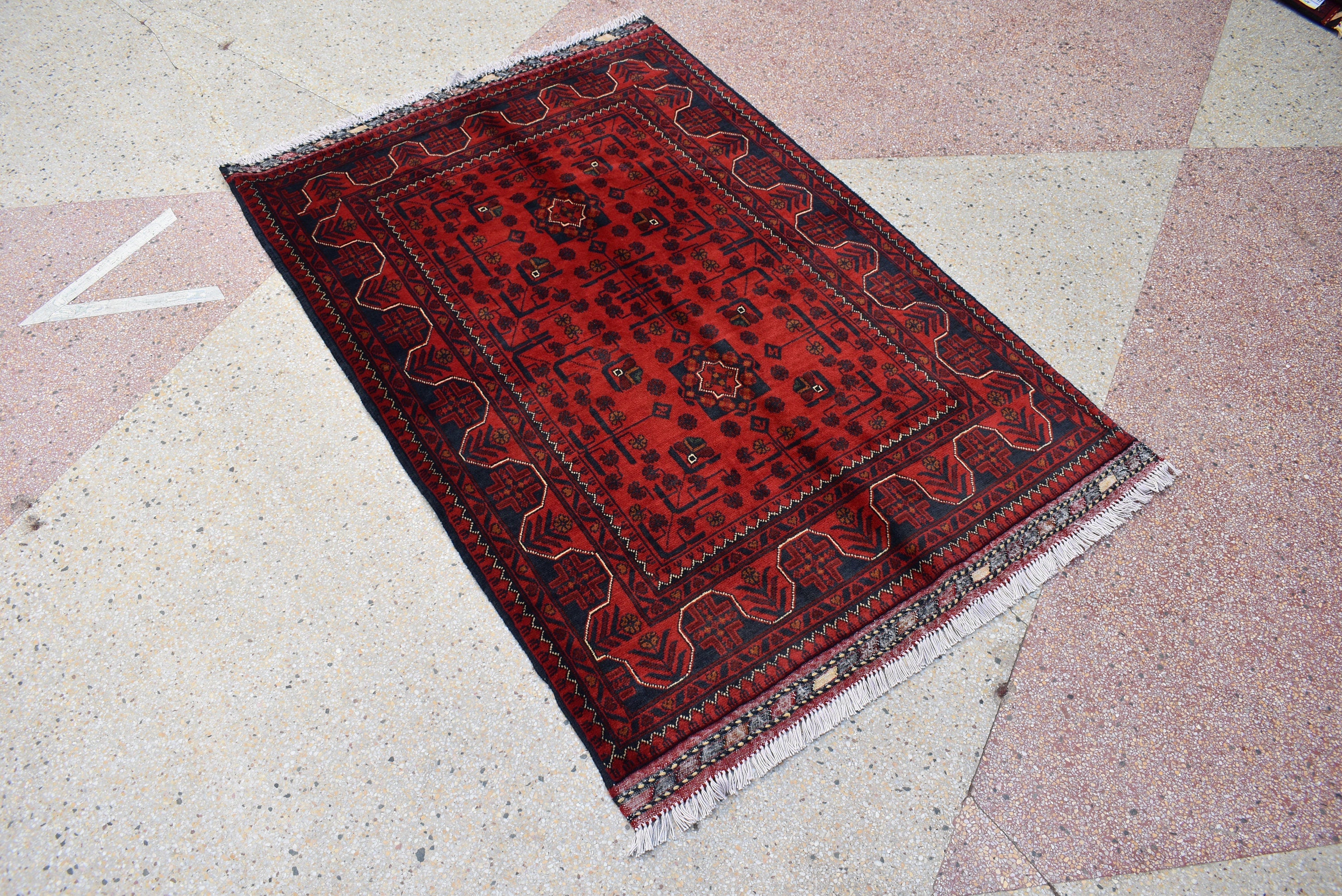 5.1x3.4 Ft Bukhara Rug Turkmen 100% Wool Afghan Veg dyes Handmade Bukhara Pattern Turkmen Oriental Rug, Rug for Bedroom, Office