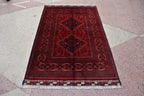 3x5 Afghan Bokhara Rug – Handmade Turkmen Wool Area Rug |Vegetable Dyed Red Oriental Bukhara Pattern Carpet for Home, Wedding Decor 156x99cm