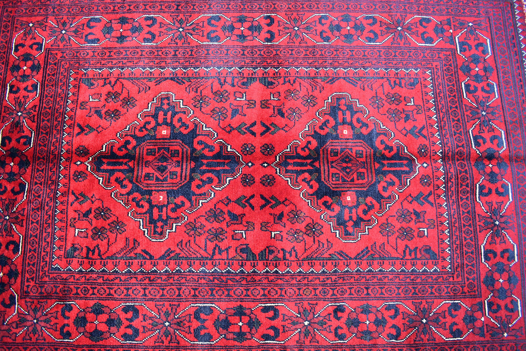 3x5 Afghan Bokhara Rug – Handmade Turkmen Wool Area Rug |Vegetable Dyed Red Oriental Bukhara Pattern Carpet for Home, Wedding Decor 156x99cm
