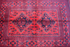 3x5 Afghan Bokhara Rug – Handmade Turkmen Wool Area Rug |Vegetable Dyed Red Oriental Bukhara Pattern Carpet for Home, Wedding Decor 156x99cm