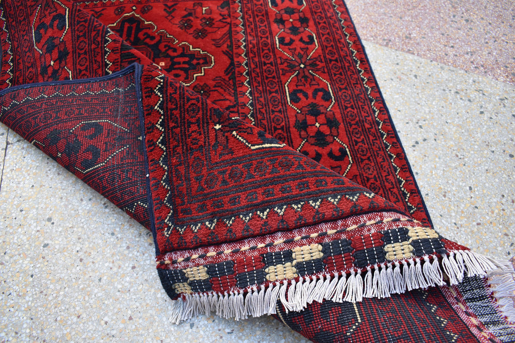 3x5 Afghan Bokhara Rug – Handmade Turkmen Wool Area Rug |Vegetable Dyed Red Oriental Bukhara Pattern Carpet for Home, Wedding Decor 156x99cm