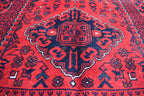 3x5 Afghan Bokhara Rug – Handmade Turkmen Wool Area Rug |Vegetable Dyed Red Oriental Bukhara Pattern Carpet for Home, Wedding Decor 156x99cm