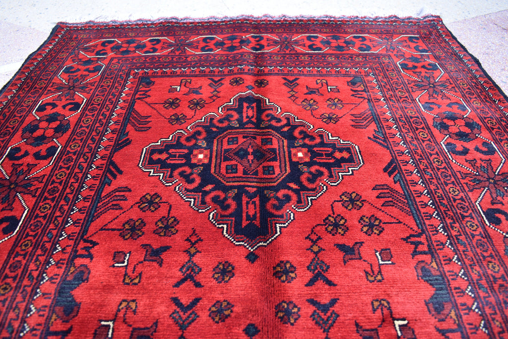 Bokhara Rug – Handmade Afghan Wool Area Rug | Turkmen Bukhara Pattern, Vegetable Dyed Red Oriental Carpet for Home or Wedding Decor 5.3x3.6