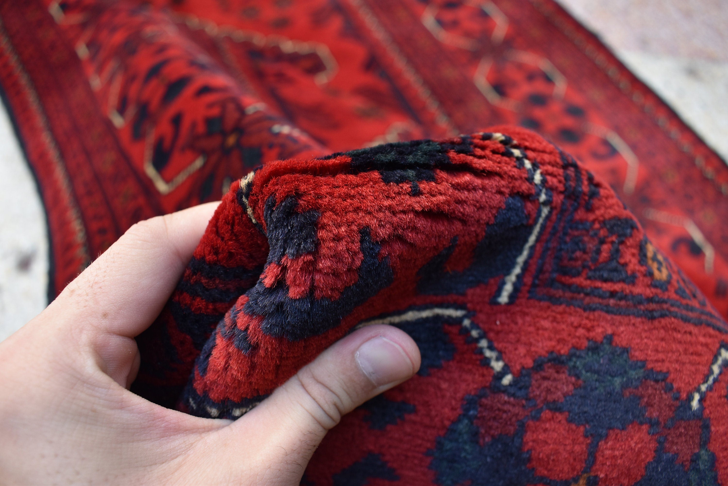 Bokhara Rug – Handmade Afghan Wool Area Rug | Turkmen Bukhara Pattern, Vegetable Dyed Red Oriental Carpet for Home or Wedding Decor 5.3x3.6