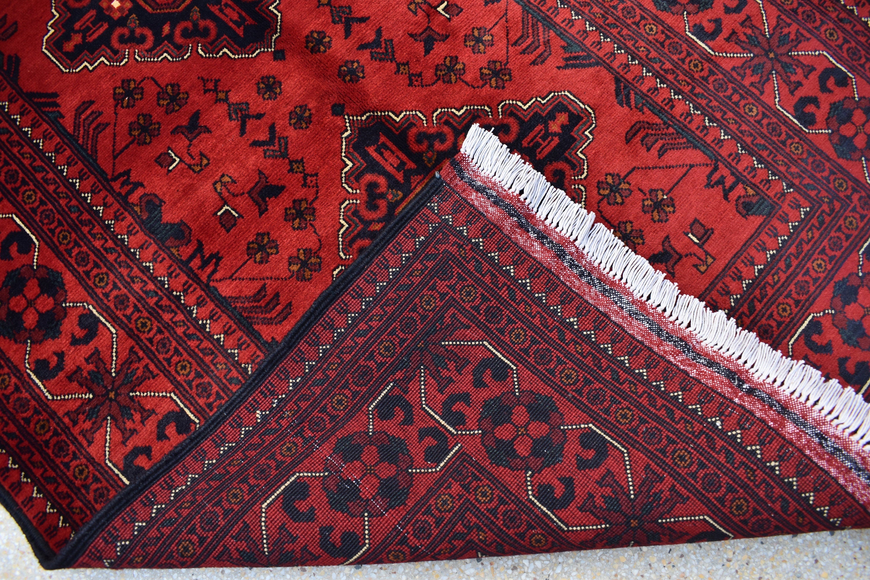 Bokhara Rug – Handmade Afghan Wool Area Rug | Turkmen Bukhara Pattern, Vegetable Dyed Red Oriental Carpet for Home or Wedding Decor 5.3x3.6
