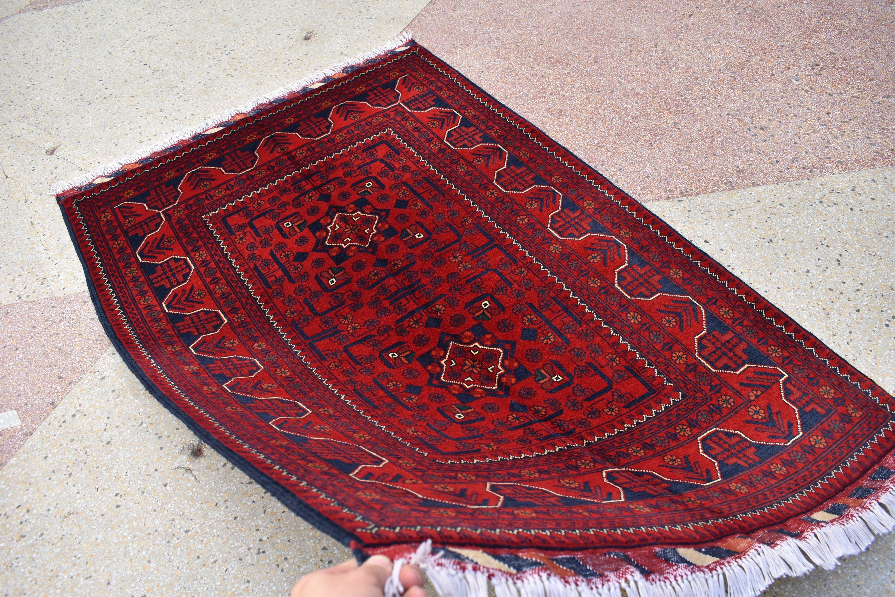 3x5 Bukhara Red Rug Turkmen 100% Wool Afghan Handwoven Rug, Natural Veg dyes, Rug for Living Room, Rug for Bedroom 5.2 x 3.5