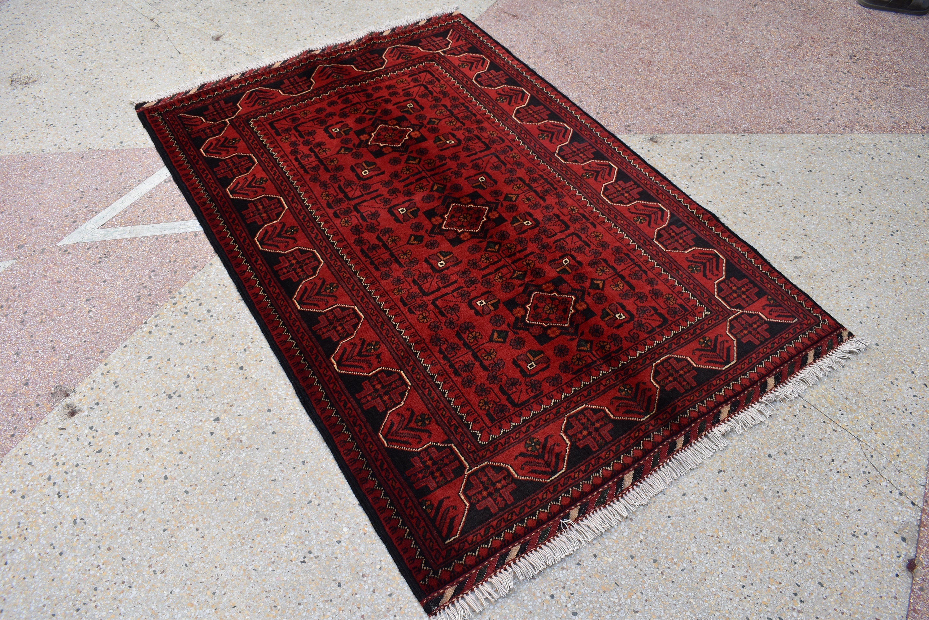 3x5 Bukhara Rug Turkmen 100% Wool Afghan Veg dyes Handmade Bukhara Pattern Turkmen Oriental Rug, Bedroom Rug, Living Room Rug 5.0x3.4 ft