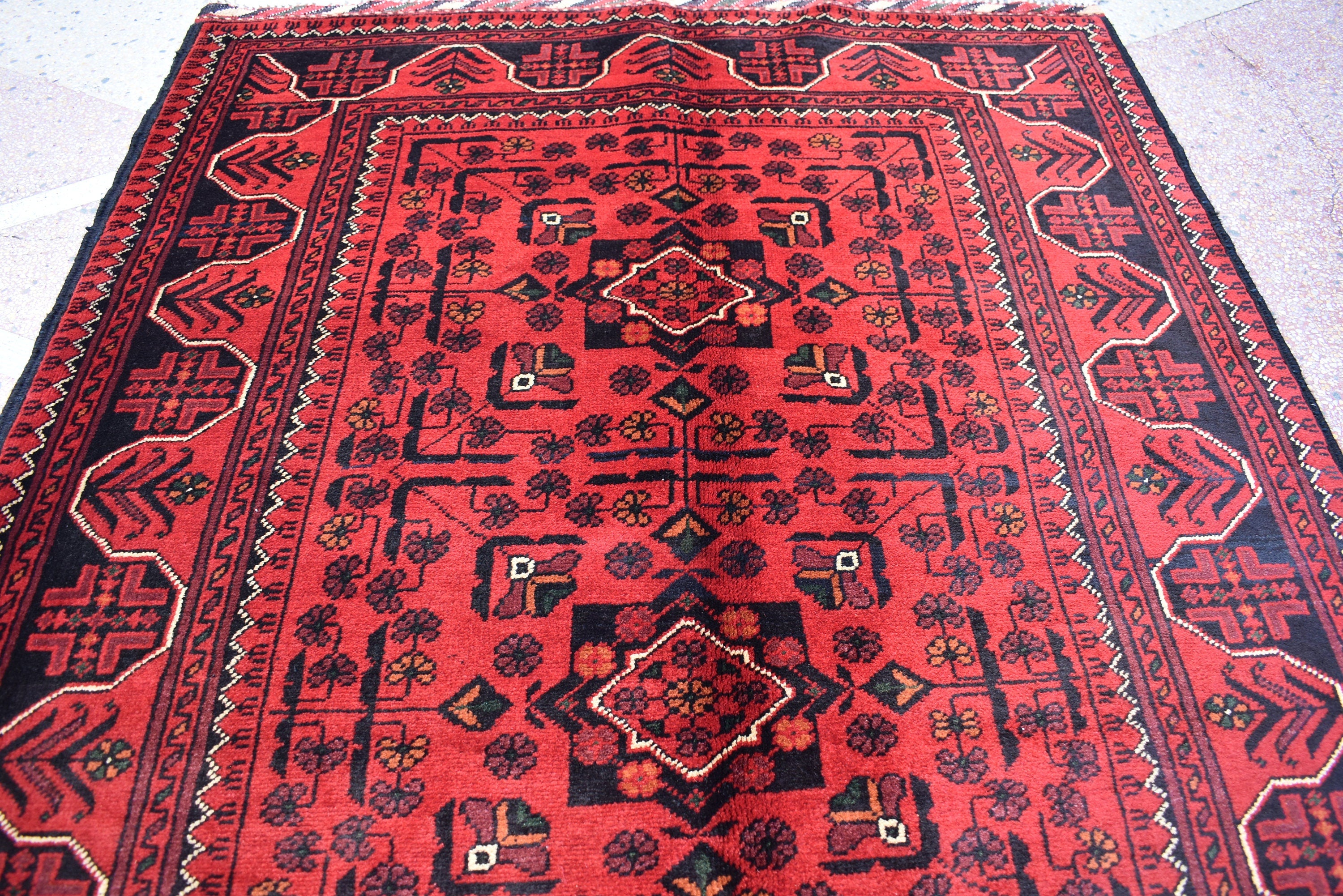 3x5 Bukhara Rug Turkmen 100% Wool Afghan Veg dyes Handmade Bukhara Pattern Turkmen Oriental Rug, Bedroom Rug, Living Room Rug 5.0x3.4 ft