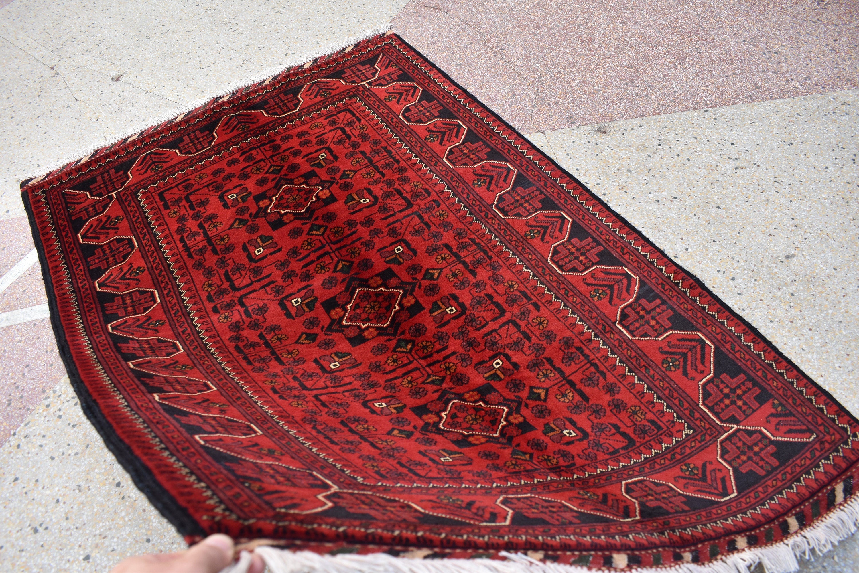 3x5 Bukhara Rug Turkmen 100% Wool Afghan Veg dyes Handmade Bukhara Pattern Turkmen Oriental Rug, Bedroom Rug, Living Room Rug 5.0x3.4 ft