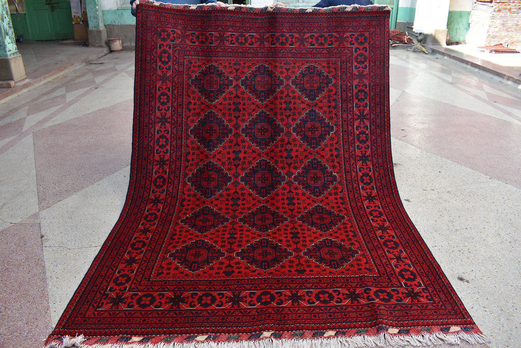 8x5 Bokhara Rug Turkmen 100% Wool Afghan Veg Dyes Handmade Bukhara Pattern Area Rug Turkmen Oriental Rug, Living Room Rug 7.11x5.7 Ft