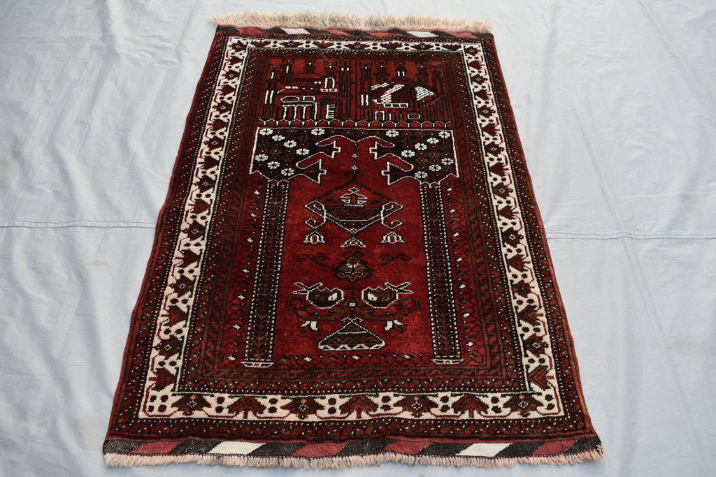 4.2 x 2.9 Vintage Prayer Rug Fine Quality Tribal Prayer Rug Oriental Turkmen Area Rug Handmade Wool Rug Muslim Prayer Carpet