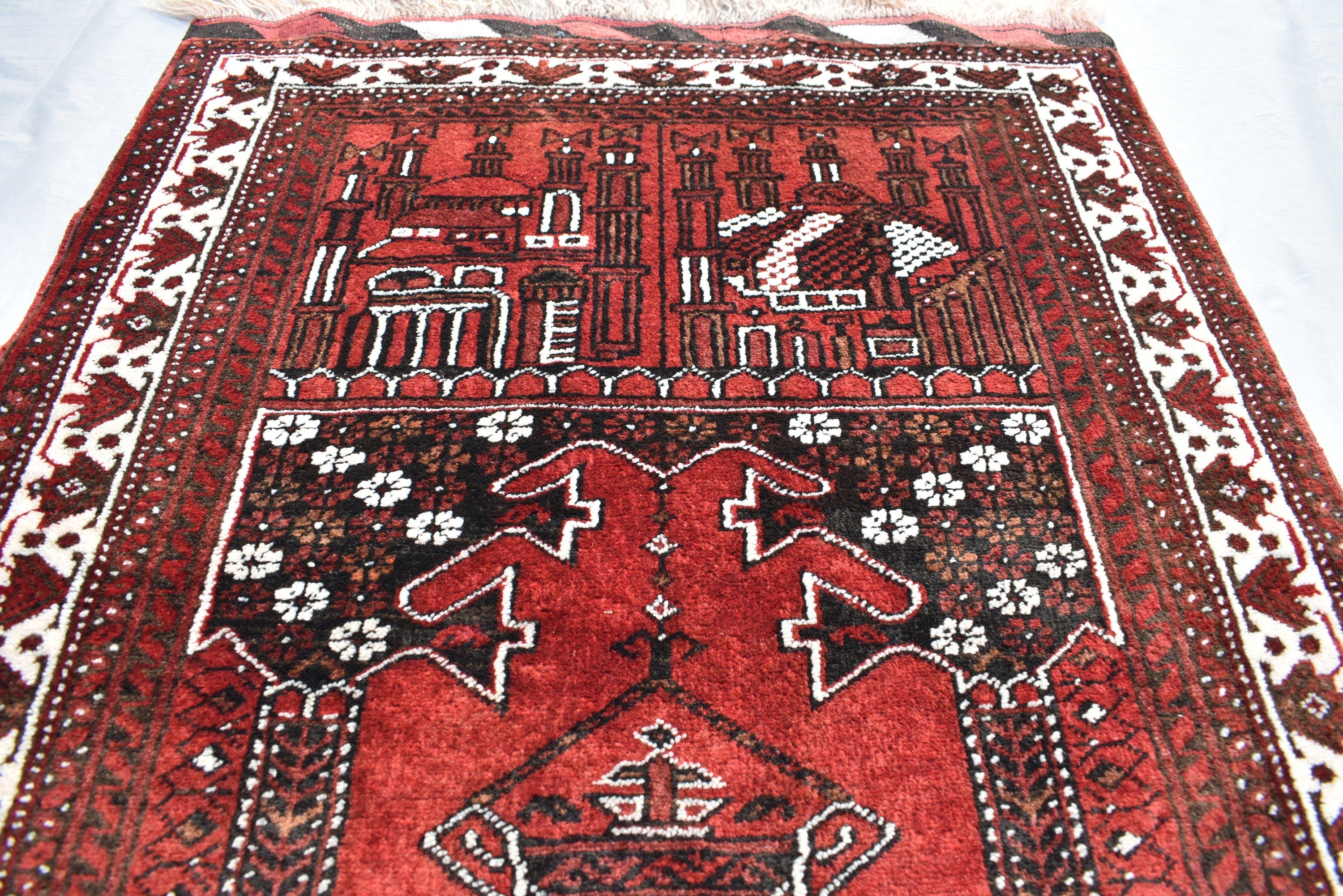 4.2 x 2.9 Vintage Prayer Rug Fine Quality Tribal Prayer Rug Oriental Turkmen Area Rug Handmade Wool Rug Muslim Prayer Carpet