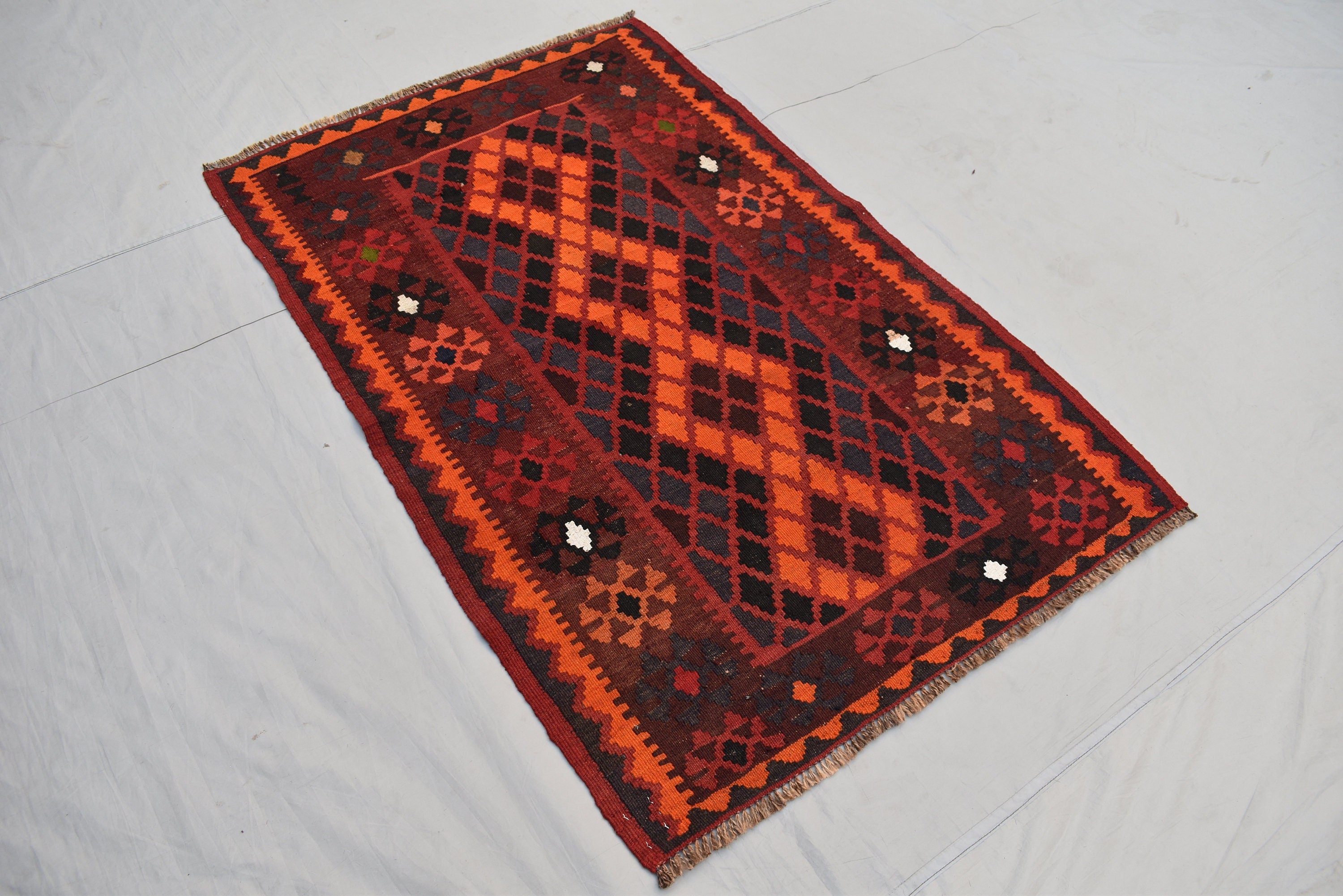 4.9 x 3.1 Ft Geometric Afghan Kilim Rug Afghan Hand Knotted Wool Tribal Antique Turkmen Rug Living Room Rug