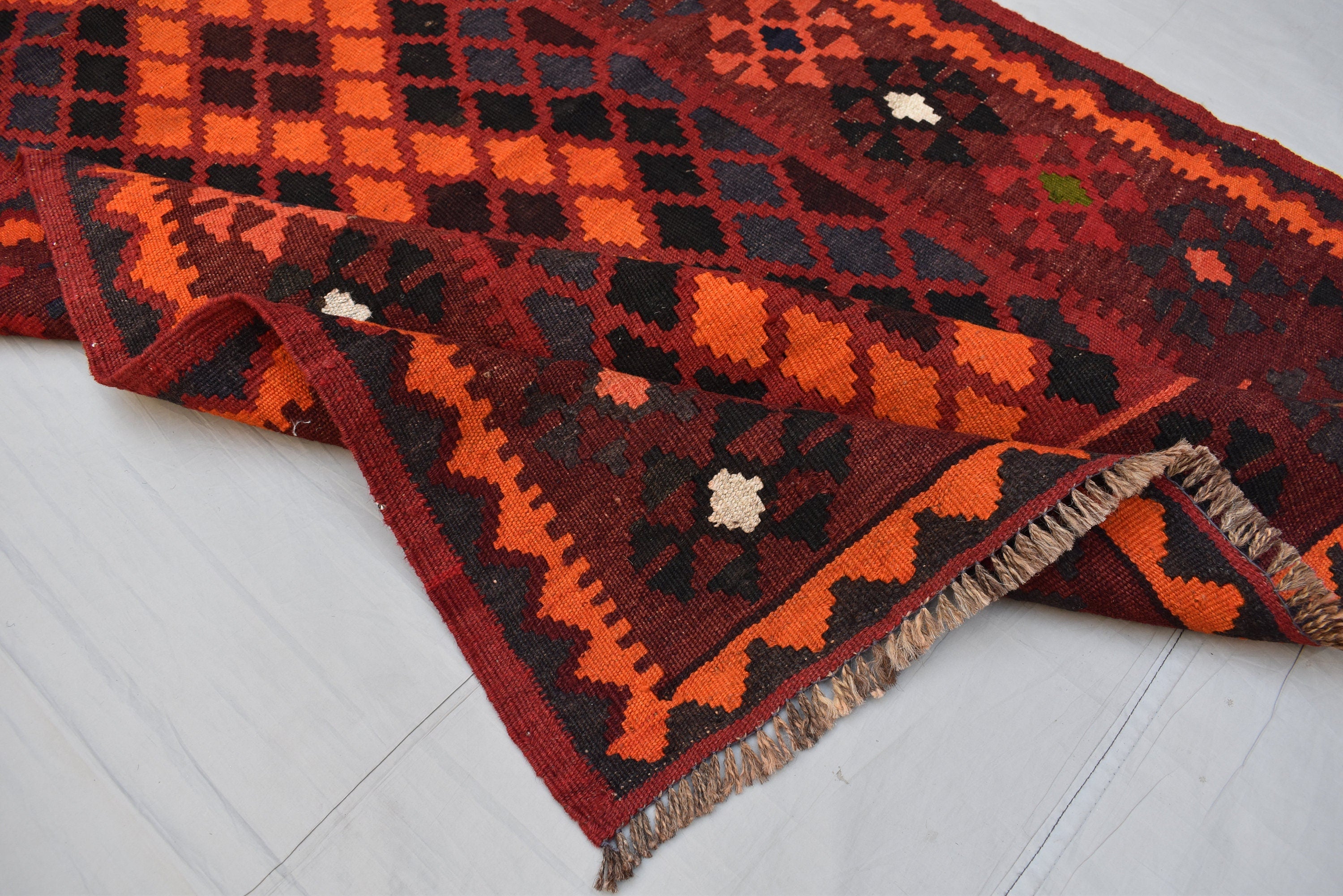 4.9 x 3.1 Ft Geometric Afghan Kilim Rug Afghan Hand Knotted Wool Tribal Antique Turkmen Rug Living Room Rug