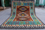 Kilim Area Rug 6x8Ft, Authentic Turkish Style Geometric Kilim Veg dyes Wool Rugs For Living room/ bedroom rug/ Baho Home Decor Rug