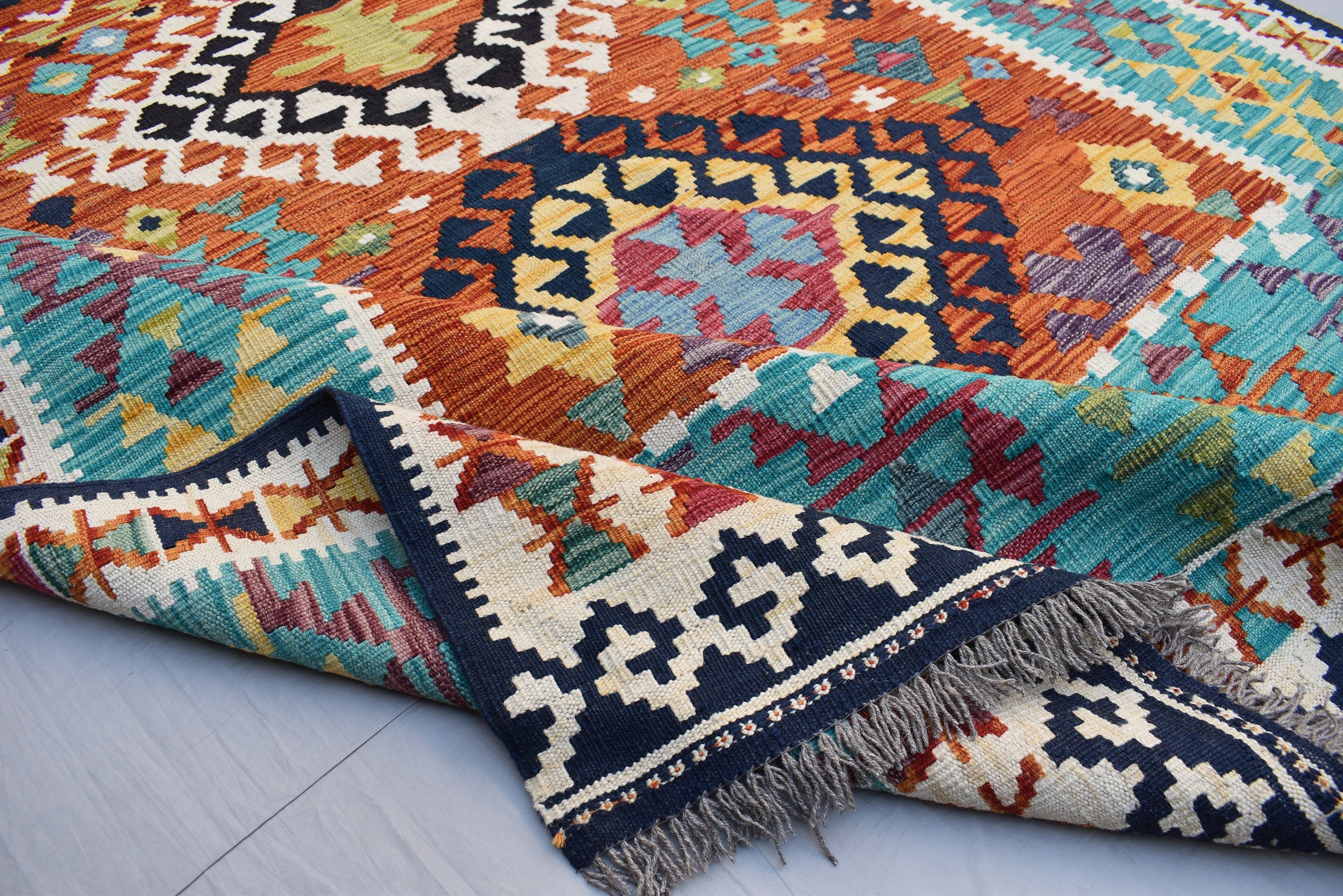 Kilim Area Rug 6x8Ft, Authentic Turkish Style Geometric Kilim Veg dyes Wool Rugs For Living room/ bedroom rug/ Baho Home Decor Rug
