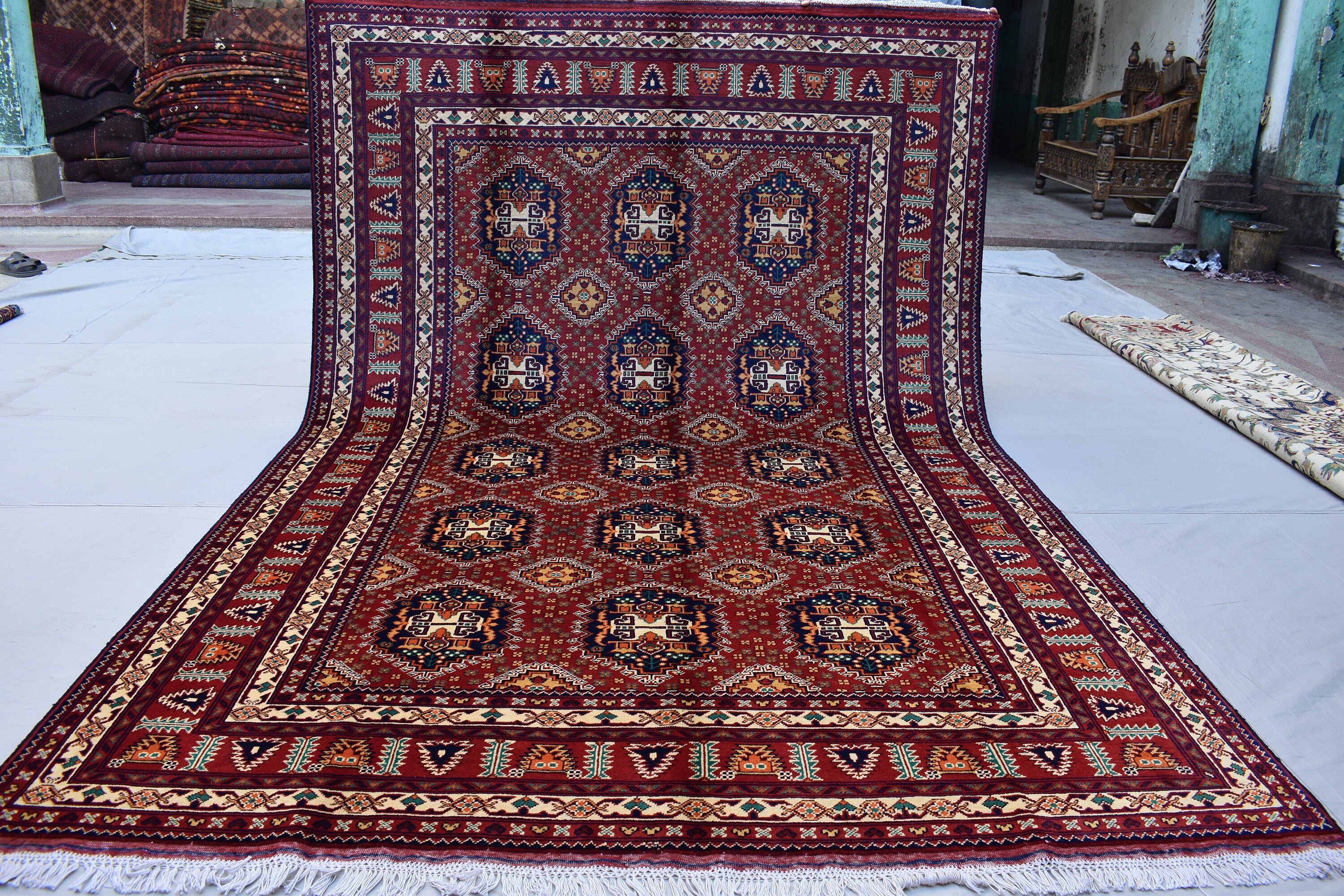 9.10 x 6.6 Ft Afghan Turkmen rug 100% Soft Wool Rug Samarqand Handmade Oriental Living room rug
