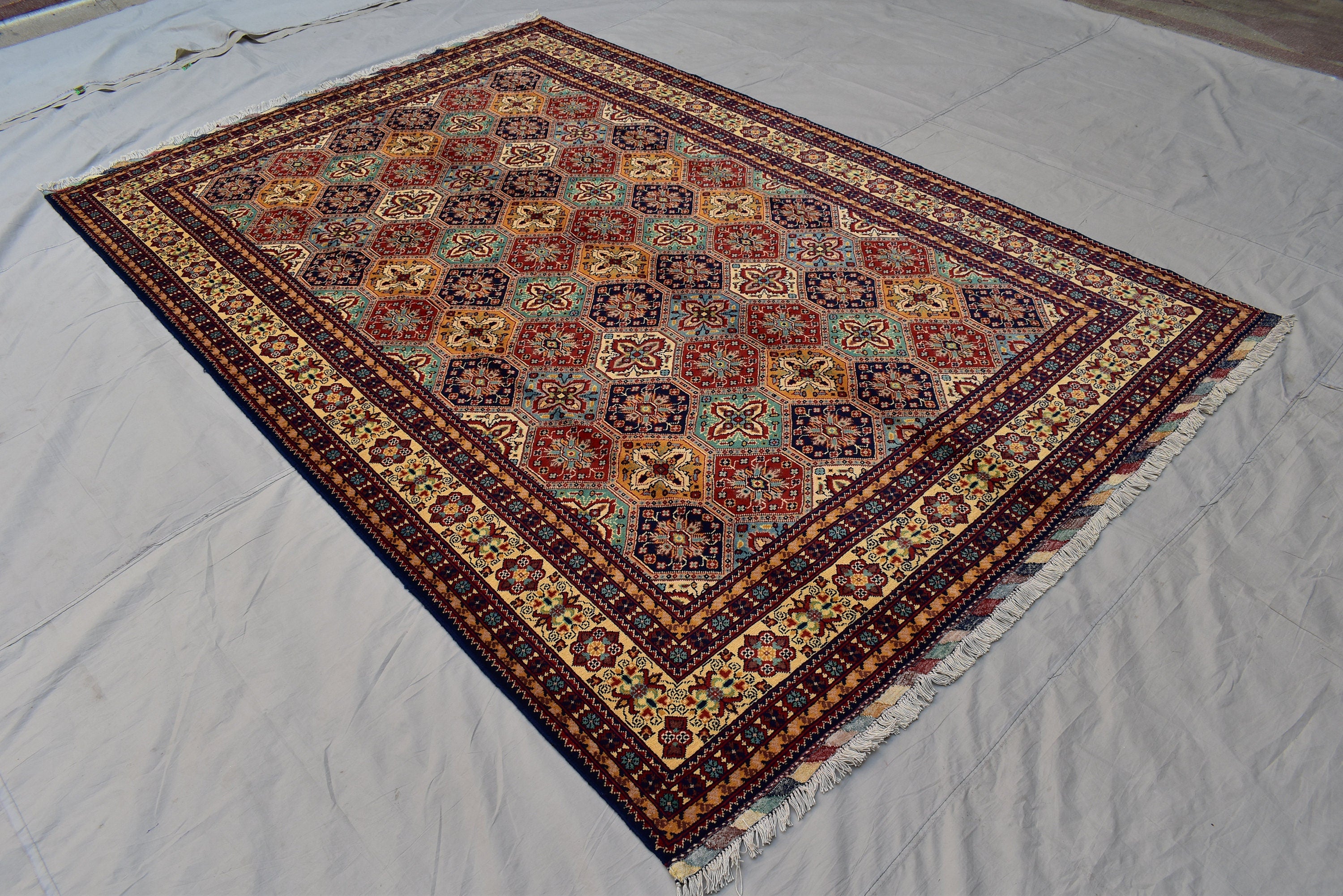 7x10 Handwoven Kashai Rug, Multicolor Authentic Rug, Boho Home Decor, Rug for Living Room, Dining Room Rug, Large area Floor Rug 10.5x6.9 ft