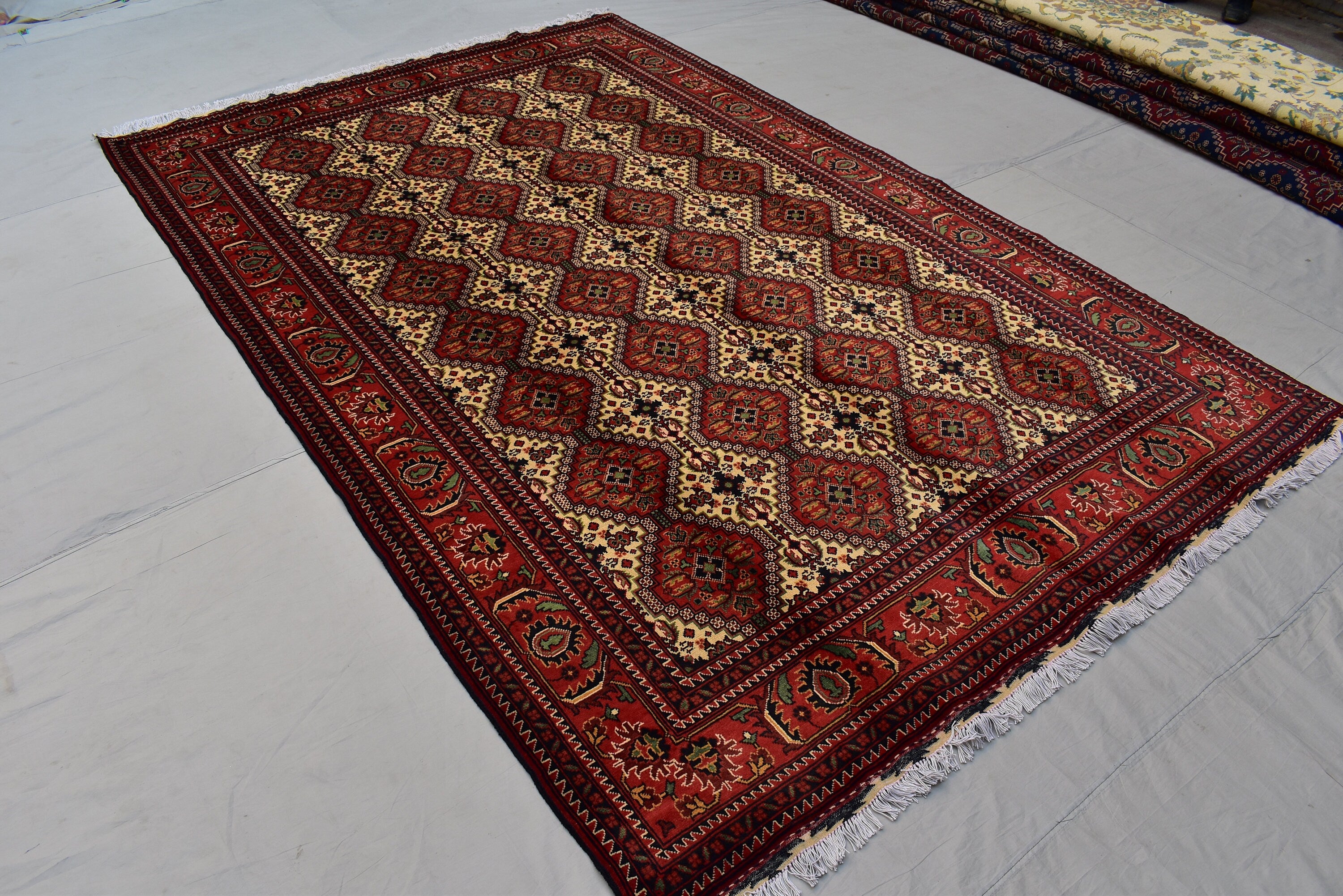 7x10 Handmade Large Maranus Afghan Rug–Orange & Bronze Tribal Design, Premium Wool, Oversized Floor Carpet, Boho Chic Home Decor 6.6x10.2 ft