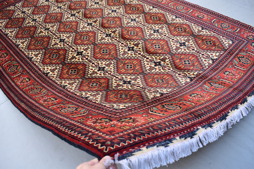 7x10 Handmade Large Maranus Afghan Rug–Orange & Bronze Tribal Design, Premium Wool, Oversized Floor Carpet, Boho Chic Home Decor 6.6x10.2 ft