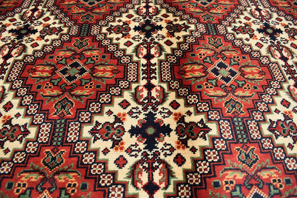 7x10 Handmade Large Maranus Afghan Rug–Orange & Bronze Tribal Design, Premium Wool, Oversized Floor Carpet, Boho Chic Home Decor 6.6x10.2 ft