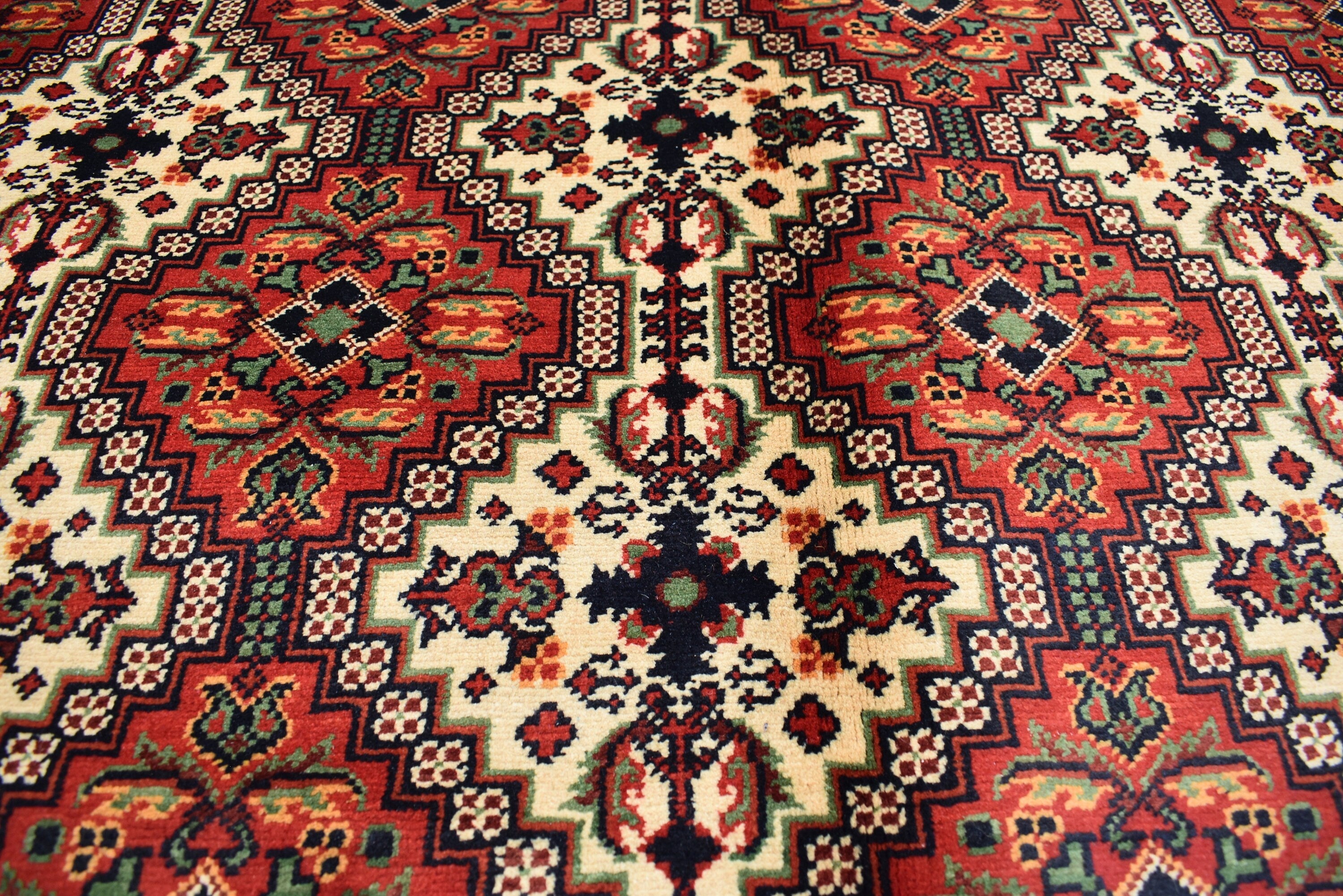7x10 Handmade Large Maranus Afghan Rug–Orange & Bronze Tribal Design, Premium Wool, Oversized Floor Carpet, Boho Chic Home Decor 6.6x10.2 ft